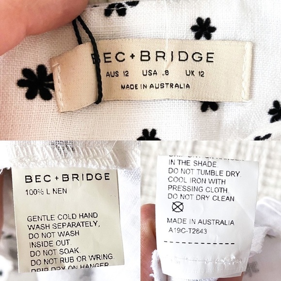 Bec + Bridge Petite Fleur Linen Crop Top Ivory Black US 8 NWT - Picture 5 of 7